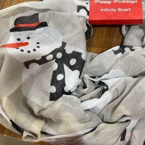 Happy holidays, infinity, scarf, gray with snowman
